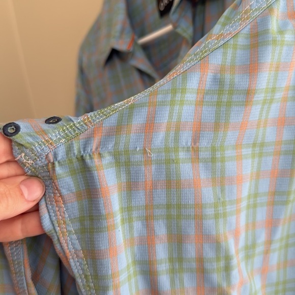 Orvis Plaid Button Down Lightweight Fishing Shirt Blue Orange - Picture 7 of 9